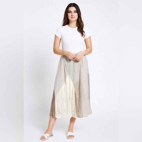 Style & Co Midi Skirt Patch Quilt Lace Midi Cotton XL Cottagecore Boho Peasant - Picture 1 of 8